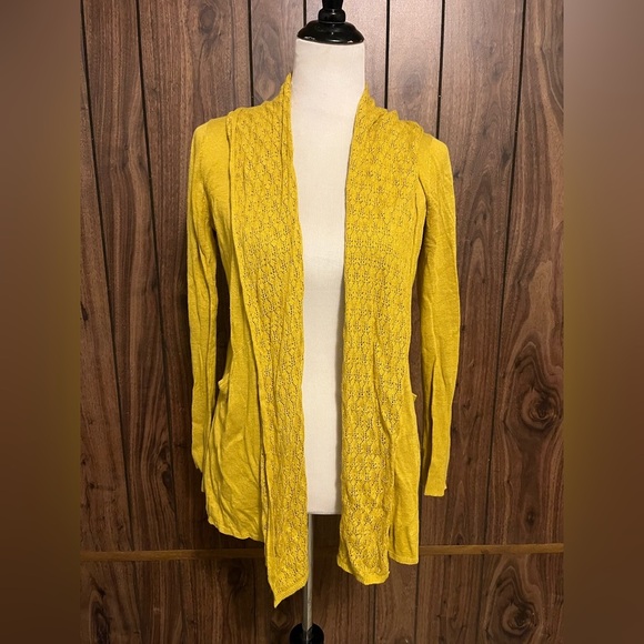 Anthropologie ANGEL OF THE NORTH Yellow Linen Blend Open Knit Cardigan Size M - Picture 1 of 7